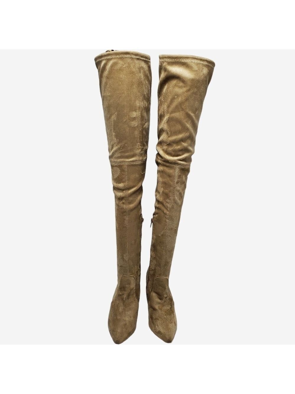 Suede Pointed Toe Over The Knees Thigh High Stretchy Heeled Boot - Picture 11 of 16